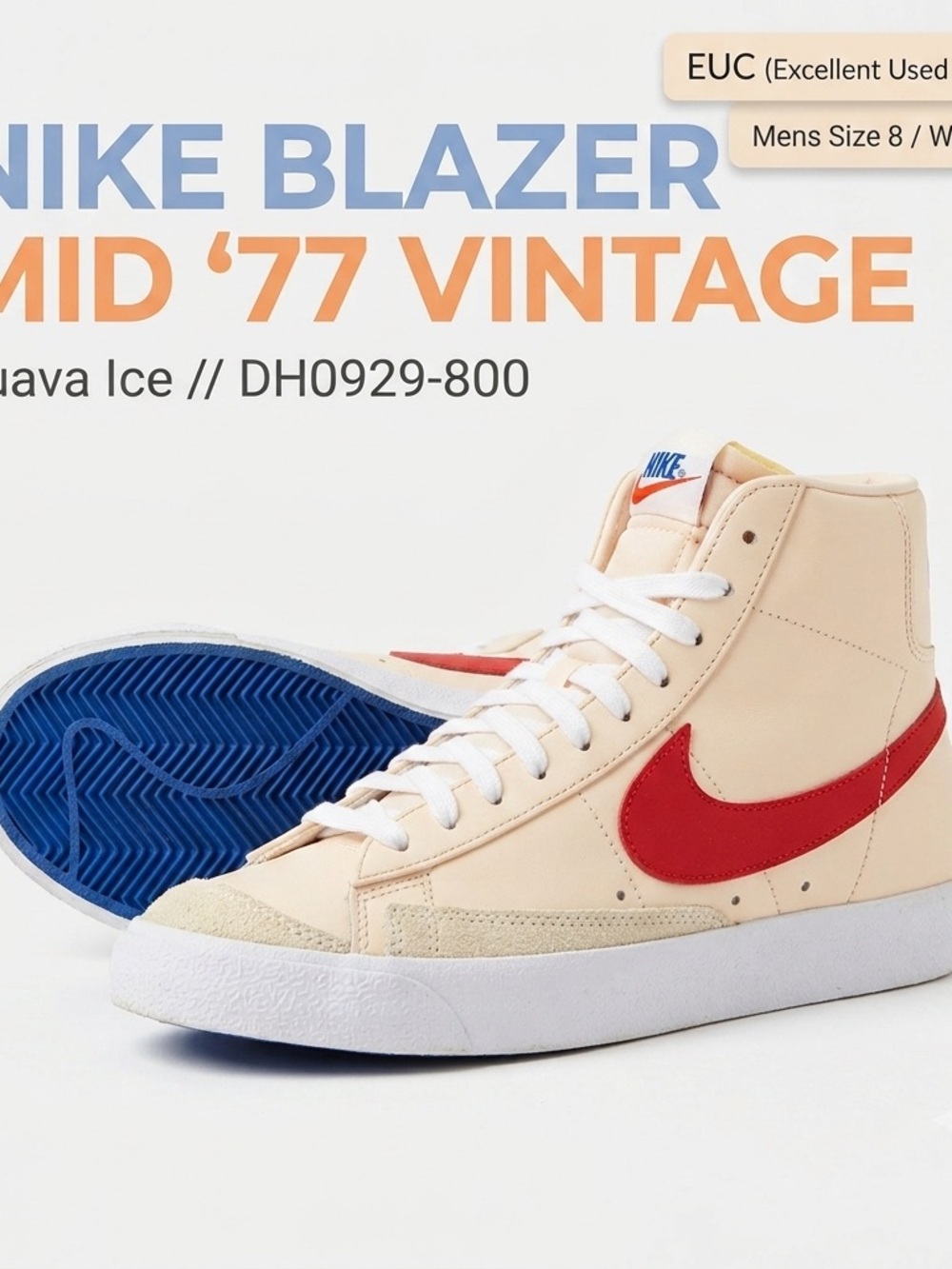 Nike Blazer Mid 77 Vintage Guava Ice Red Blue Mens Size 8 Womens 9.5 DH0929-800⁠